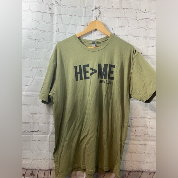 Next Level T-Shirt Womens Size XLarge He>Me Olive Green Christian Graphic Tee - Picture 3 of 6